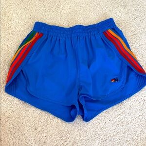 Aviator Nation Blue Athletic Shorts with Rainbow Stripes